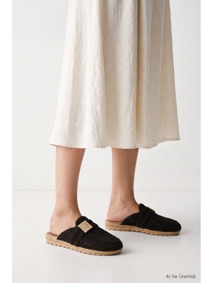 Rays Gold Tokalı Hasır Kadın Terlik 2129 Siyah