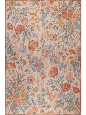 Artloop Florart Renkli Çiçekli Modern Desenli Dokuma Tabanlı Şönil Halı Al 572
