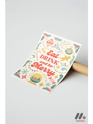 Modiwa Design Eat Drink Be Merry Poster Yüksek Kalite Duvar Afişi - Mutfak Dekorasyonu