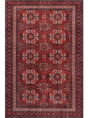 Artloop Soul Kırmızı Etnik Kilim Motifli Klasik Desenli Dokuma Tabanlı Şönil Halı Al 576