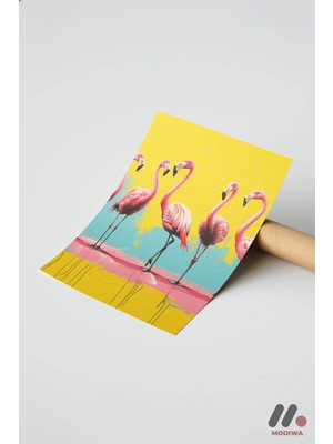 Modiwa Design Flamingo Pop Art, Çerçevesiz Yüksek Kalite Duvar Afişi - Renkli Ev Dekorasyonu