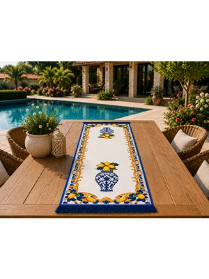 Sue Collection Limon & Üzüm Desenli Püsküllü Runner 40X140 cm