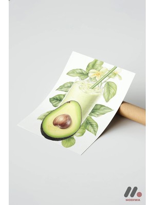 Modiwa Design Avokado Smoothie Posteri, Çerçevesiz Yüksek Kalite Duvar Afişi - Mutfak Dekorasyonu