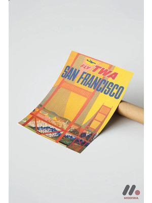 Modiwa Design Vintage San Francisco Afişi, Çerçevesiz Yüksek Kalite Duvar Afişi - Seyahat Severlere Hediye