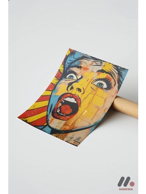 Modiwa Design Çığlık Atan Kadın Pop Art, Çerçevesiz Yüksek Kalite Duvar Afişi - Renkli Ev Dekorasyonu