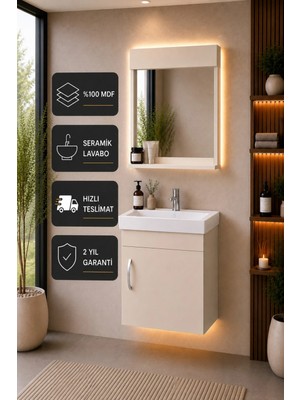 Luzia 50 cm Banyo Dolabı Seti ( %100 Mdf + Seramik Lavabolu + Aynalı Dolap ) Vision Renk