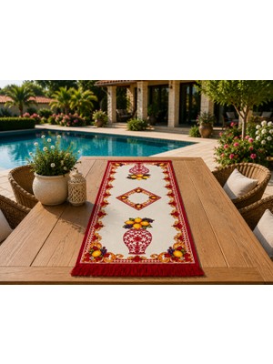 Sue Collection Limon & Üzüm Desenli Püsküllü Runner 40X140 cm
