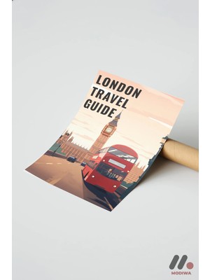 Modiwa Design Londra Seyahat Rehberi Posteri, Çerçevesiz Yüksek Kalite Duvar Afişi - Seyahat Severlere Hediye
