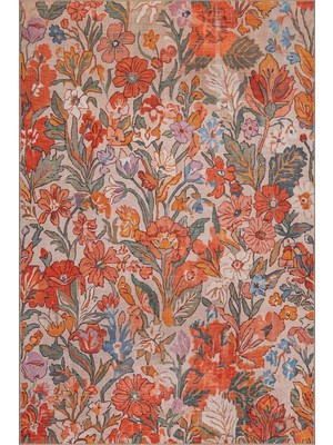 Artloop Florart Renkli Kır Çiçekli Modern Desenli Dokuma Tabanlı Şönil Halı Al 598