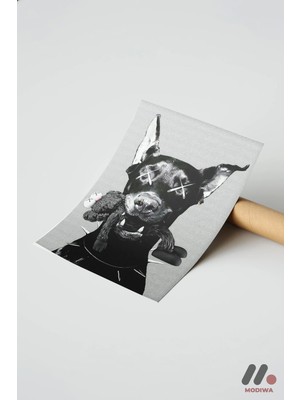 Modiwa Design Siyah Köpek Pop Art, Çerçevesiz Yüksek Kalite Duvar Afişi - Renkli Ev Dekorasyonu