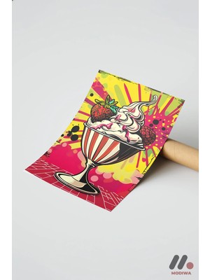 Modiwa Design Dondurma Pop Art, Çerçevesiz Yüksek Kalite Duvar Afişi - Renkli Ev Dekorasyonu