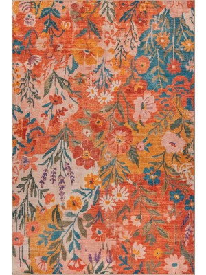 Artloop Florart Renkli Çiçekli Modern Desenli Dokuma Tabanlı Şönil Halı Al 580