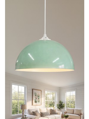 Marrien Luna Mint Yeşili Metal Sarkıt (30 cm) Yemek Masası Üstü Avize Mutfak & Salon Aydınlatması