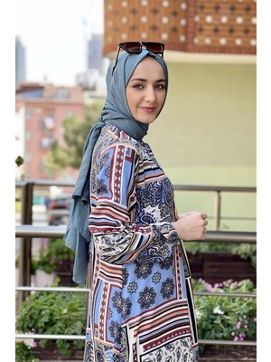 Modi A Pileli Desenli Elbise Kiremit