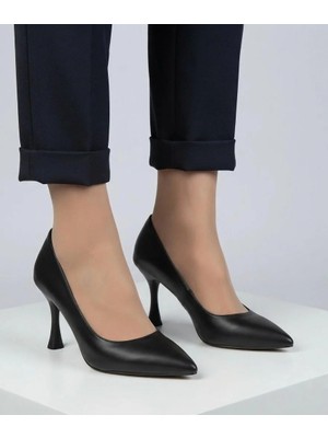 Asmi Shoes Kadın Vita Siyah Cilt Deri Ince Topuklu 9 cm Stiletto
