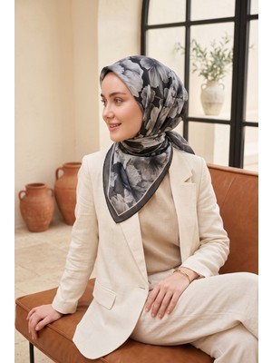 Eys Natural Çiçek Desen Eşarp Serisi Siyah