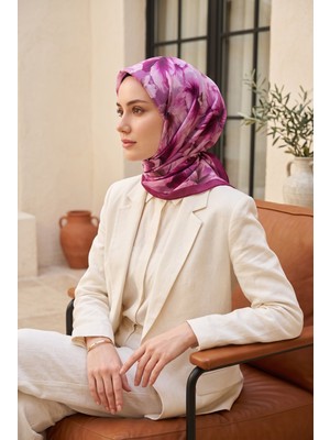 Eys Natural Çiçek Desen Eşarp Serisi Fuşya