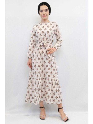 Modi Moda Çizgi Otantik Desen Elbise