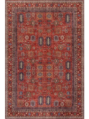 Artloop Soul Kırmızı Vintage Etnik Desenli Dokuma Tabanlı Şönil Halı Al 614