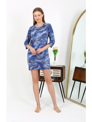 Modi Moda Çizgi Kadın Micro Kumaş Mini Parlak Elbise 7420 Mavi
