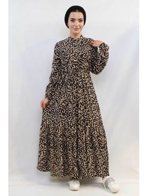 Modi Moda Çizgi Leopar Desenli Elbise