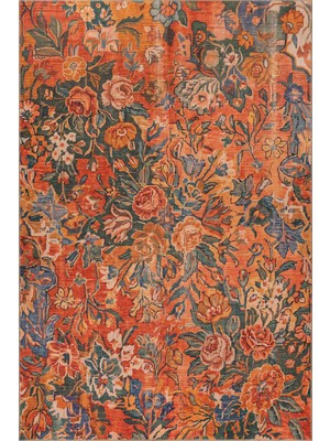 Artloop Florart Turuncu Çiçek Desenli Modern Dokuma Tabanlı Şönil Halı Al 604