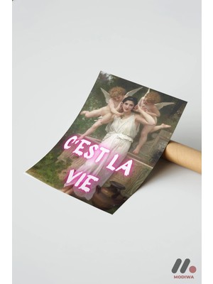 Modiwa Design C'est La Vie Melekli Klasik, Çerçevesiz Yüksek Kalite Duvar Afişi - Motivasyon Hediyesi