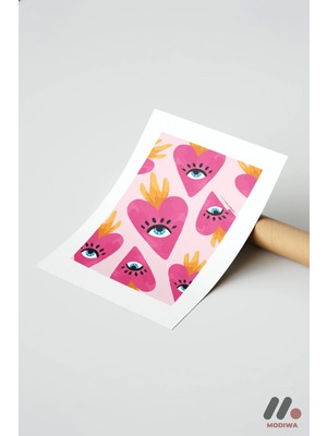Modiwa Design Pembe Kalp ve Göz Deseni, Çerçevesiz Yüksek Kalite Duvar Afişi - Motivasyon Hediyesi