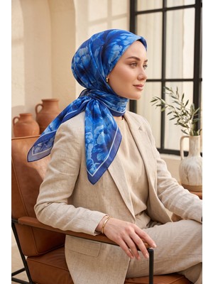 Eys Natural Çiçek Desen Eşarp Serisi Indigo