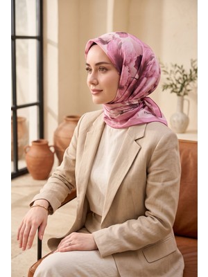 Eys Natural Çiçek Desen Eşarp Serisi Gülkurusu