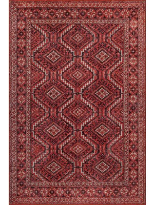 Artloop Soul Kırmızı Vintage Etnik Geometrik Desenli Dokuma Tabanlı Şönil Halı Al 616