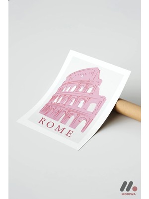 Modiwa Design Roma Kolezyum Pembe Poster, Çerçevesiz Yüksek Kalite Duvar Afişi - Motivasyon Hediyesi