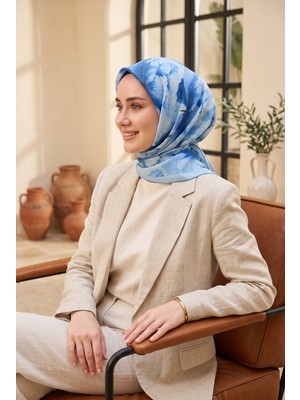 Eys Natural Çiçek Desen Eşarp Serisi Bebe Mavisi