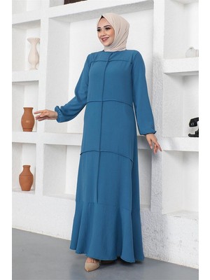 Modi Dikiş Detaylı Model Elbise Indigo