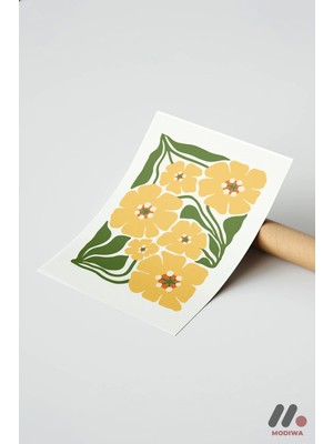 Modiwa Design Retro Sarı Çiçek Deseni, Çerçevesiz Yüksek Kalite Duvar Afişi - Motivasyon Hediyesi