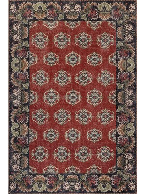 Artloop Relic Kırmızı Vintage Etnik Klasik Desenli Dokuma Tabanlı Şönil Halı Al 597