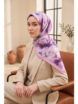Eys Natural Çiçek Desen Eşarp Serisi Lila