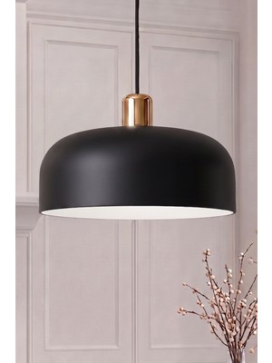 Marrien Marella Modern Gold Detaylı Siyah Metal Sarkıt (30 cm)  Yemek Masası Üstü Avize  Mutfak & Salon Aydınlatması