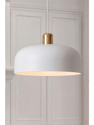 Marrien Marella Modern Gold Detaylı Beyaz Metal Sarkıt (30 cm)  Yemek Masası Üstü Avize  Mutfak & Salon Aydınlatması