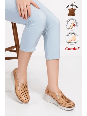 Gondol Hakiki Deri Dolgu Taban Rahat Yazlık Ayakkabı ESFA.4001 Nude