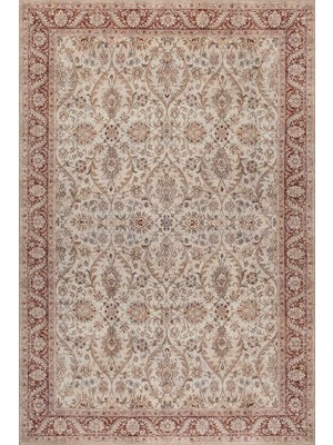 Artloop Folk Krem Vintage Çiçek Motifli Klasik Desenli Dokuma Tabanlı Şönil Halı Al 583