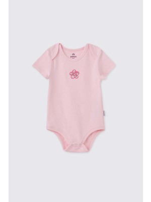 Panço Liberty Kumaş Yenidoğan Kısa Kollu Pembe Body