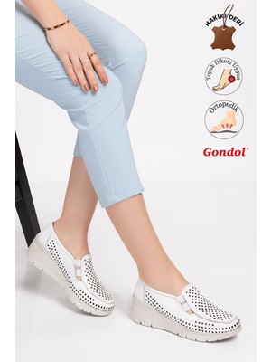 Gondol Hakiki Deri Dolgu Taban Rahat Yazlık Ayakkabı ESFA.4001 Beyaz