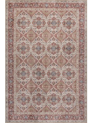 Artloop Folk Krem Vintage Etnik Madalyonlu Klasik Desenli Dokuma Tabanlı Şönil Halı Al 599