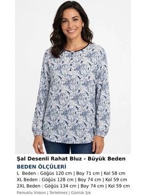Şen Beyaz Şal Desenli Büyük Beden Ince Yazlık Bluz 1 Adet Kaliteli Kullanışlı Güzel Şık