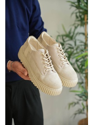 Zerenyus ZRK-X516 Premium Yüksek Kalite Kalın Taban Bej Süet Günlük Erkek Sneaker