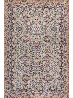 Artloop Folk Krem Vintage Klasik  Desenli Dokuma Tabanlı Şönil Halı Al 608
