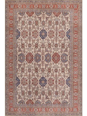 Artloop Folk Krem Kiremit Vintage Etnik Geometrik Desenli Dokuma Tabanlı Şönil Halı Al 593