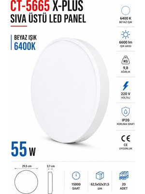 Yenilig CT-5665 Xplus Sıva Üstü LED Panel 55W Yuvarlak LED Tavan Armatürü