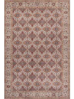 Artloop Folk Krem Vintage Etnik Madalyonlu Klasik Desenli Dokuma Tabanlı Şönil Halı Al 573